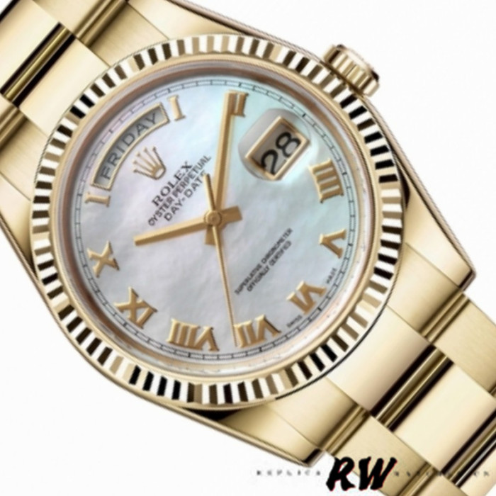 Rolex Day-Date 118238 White MOP Roman Dial 36mm Unisex Replica Watch
