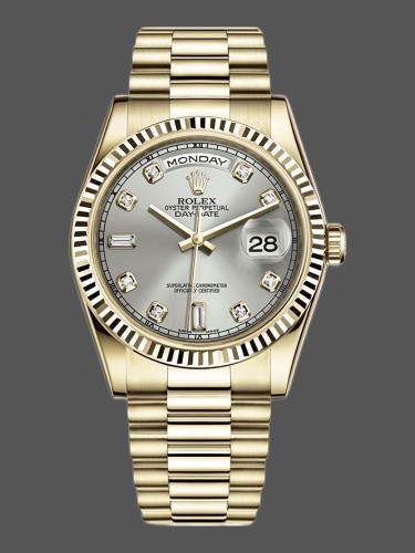 Rolex Day-Date 118238 Silver Diamond Dial 36mm Unisex Replica Watch