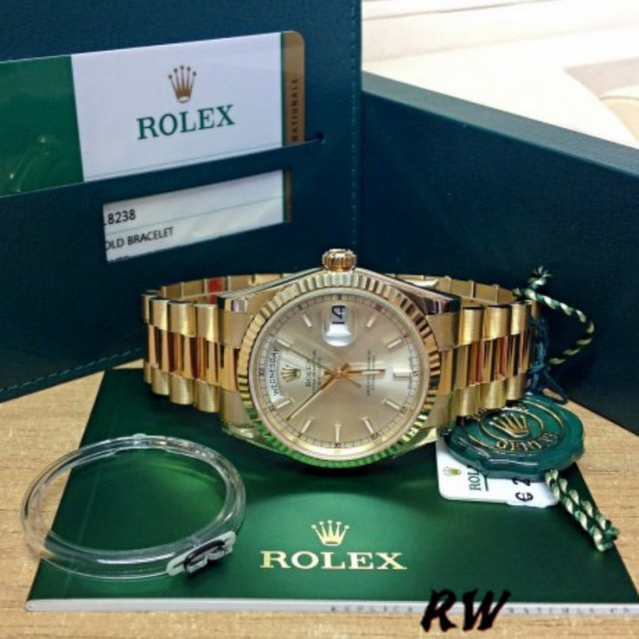 Rolex Day-Date 118238 Silver dial Fluted Bezel 36mm Unisex Replica Watch