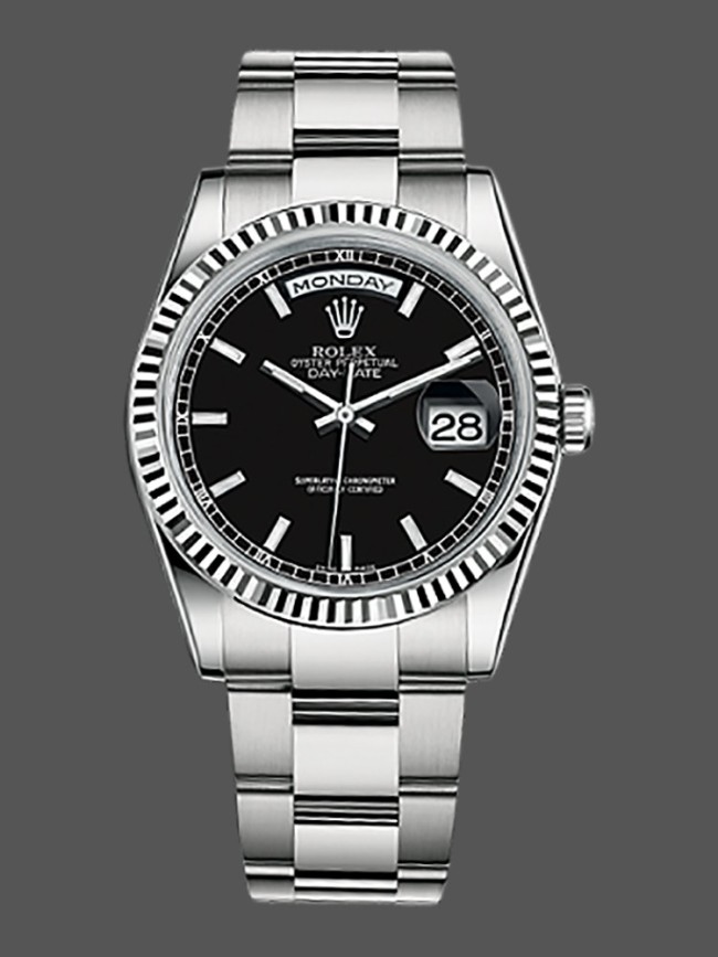 Rolex Day-Date 118239 Black Dial Fluted Bezel 36mm Unisex Replica Watch