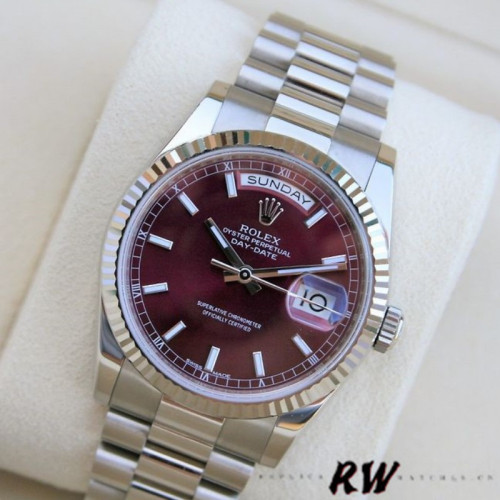 Rolex Day-Date 118239 Cherry Red Dial Fluted Bezel 36mm Lady Replica Watch