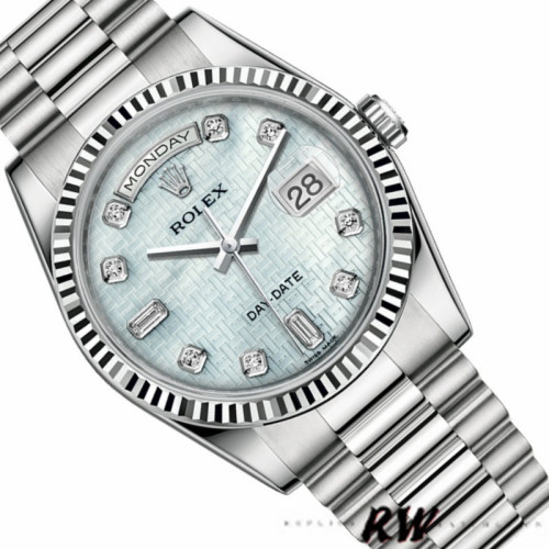 Rolex Day-Date 118239 Mother of Pearl White Dial Fluted Bezel 36mm Unisex Replica Watch