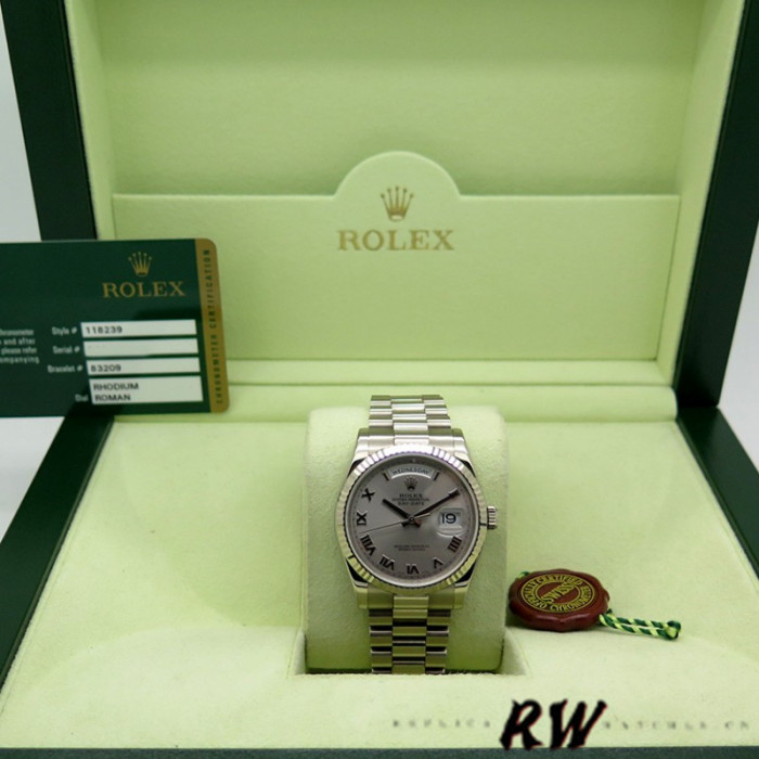 Rolex Day-Date 118239 Rhodium Roman Dial white gold 36mm Unisex Replica Watch