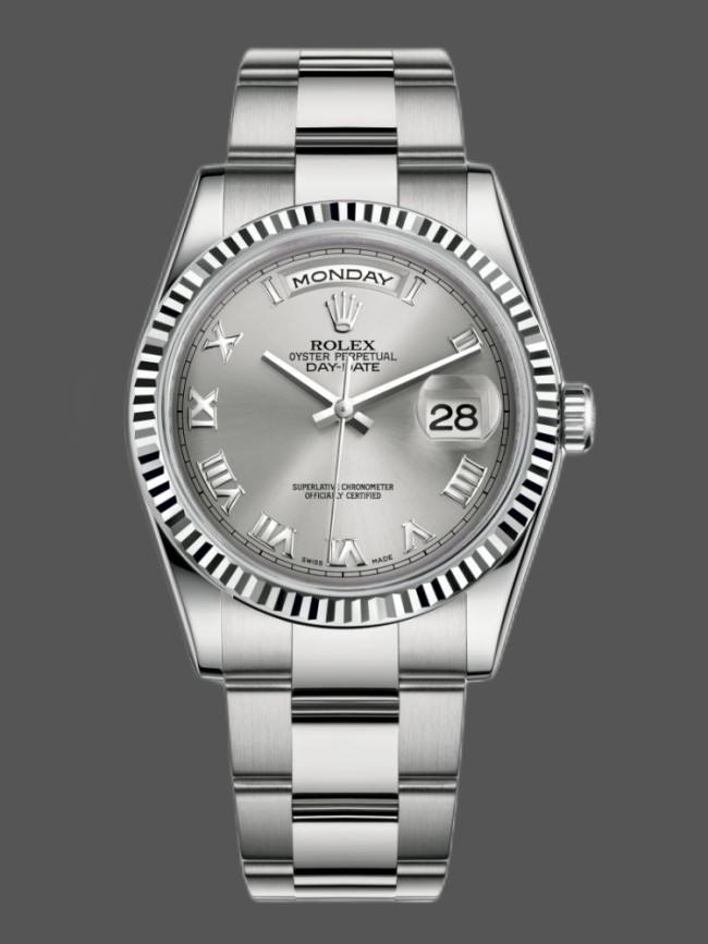 Rolex Day-Date 118239 white gold Silver Roman Numeral 36mm Unisex Replica Watch