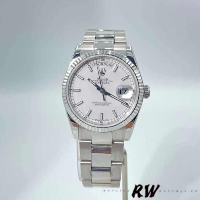 Rolex Day-Date 118239 White Gold White Dial 36mm Unisex Replica Watch