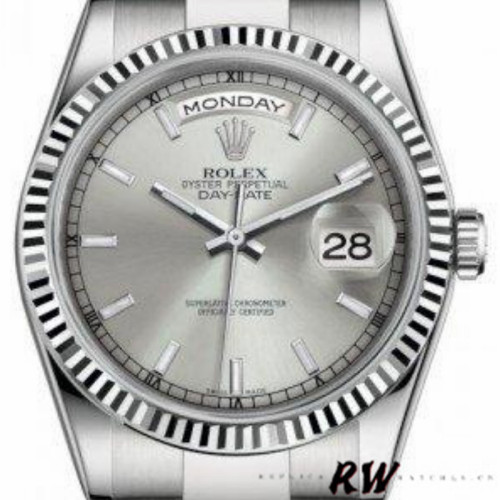 Rolex Day-Date 118239 White Gold Silver dial 36mm Unisex Replica Watch