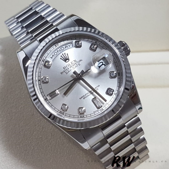 Rolex Day-Date 118239 Silver Diamond Dial 36mm Unisex Replica Watch