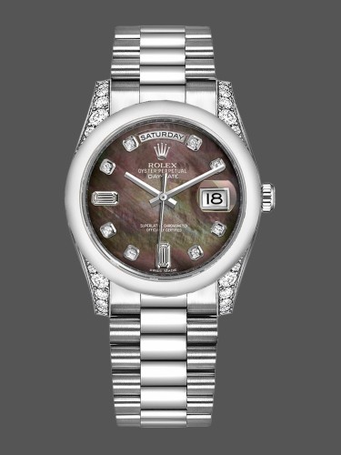 Rolex Day-Date 118296 Platinum MOP Dial Diamond 36mm Unisex Replica Watch 