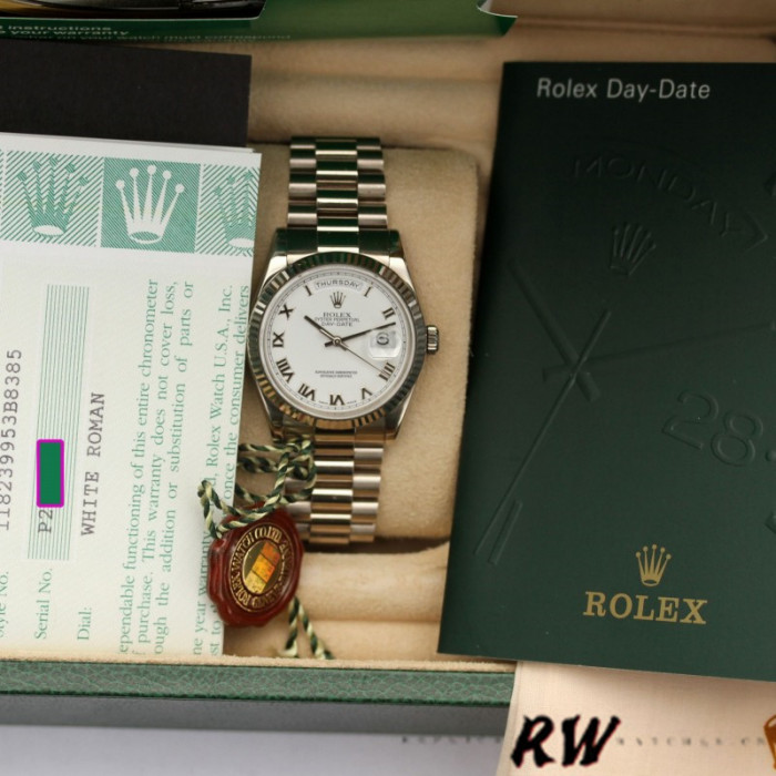 Rolex Day-Date 118239 Roman Numeral White Dial 36mm Unisex Replica Watch