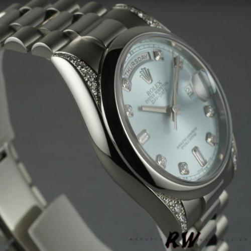 Rolex Day-Date 118296 Platinum Ice Blue Dial Diamond 36mm Unisex Replica Watch