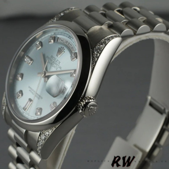 Rolex Day-Date 118296 Platinum Ice Blue Dial Diamond 36mm Unisex Replica Watch