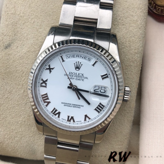 Rolex Day-Date 118239 White Gold White Roman Numeral Dial 36mm Unisex Replica Watch