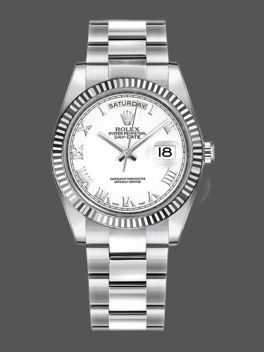 Rolex Day-Date 118239 White Gold White Roman Numeral Dial 36mm Unisex Replica Watch