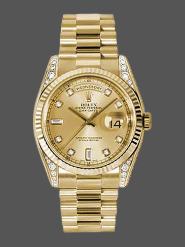 Rolex Day-Date 118338 Yellow Gold Champagne Diamonds Dial 36mm Unisex Replica Watch