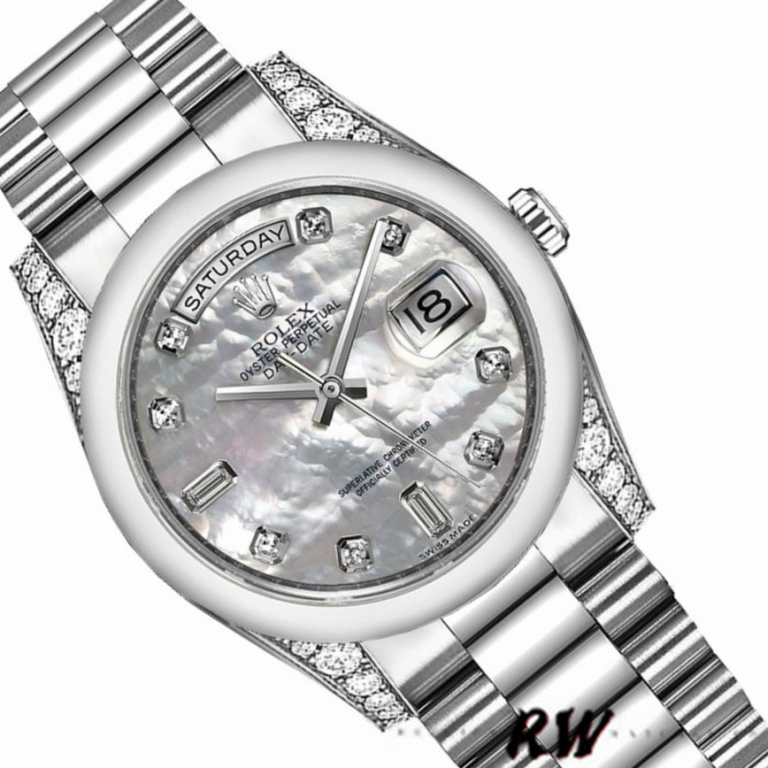 Rolex Day-Date 118296 Platinum MOP White Dial Diamond 36mm Unisex Replica Watch