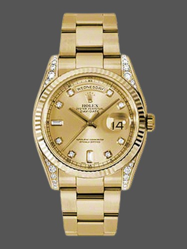 Rolex Day-Date 118338 Champagne Diamonds Dial 36mm Unisex Replica Watch