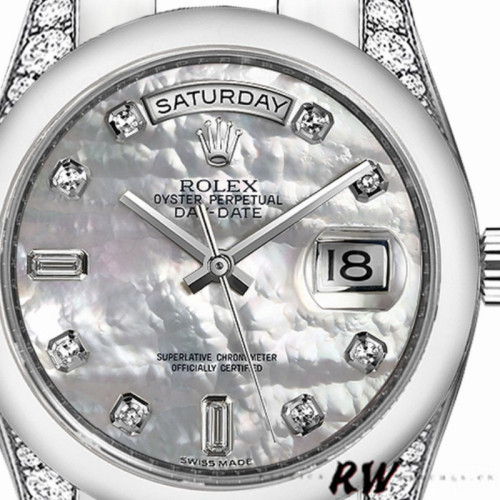 Rolex Day-Date 118296 Platinum MOP White Dial Diamond 36mm Unisex Replica Watch