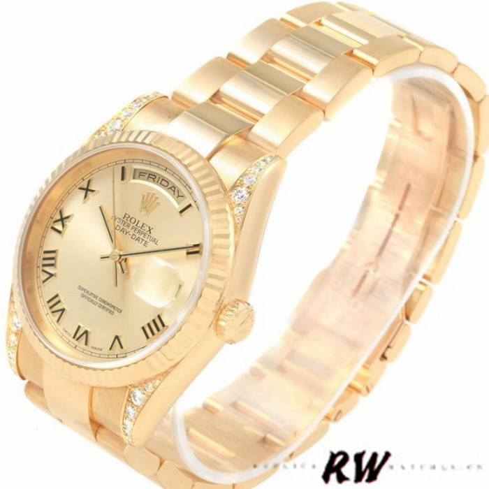 Rolex Day-Date 118338 Yellow gold Champagne Dial Roman Numerals 36mm Unisex Replica Watch