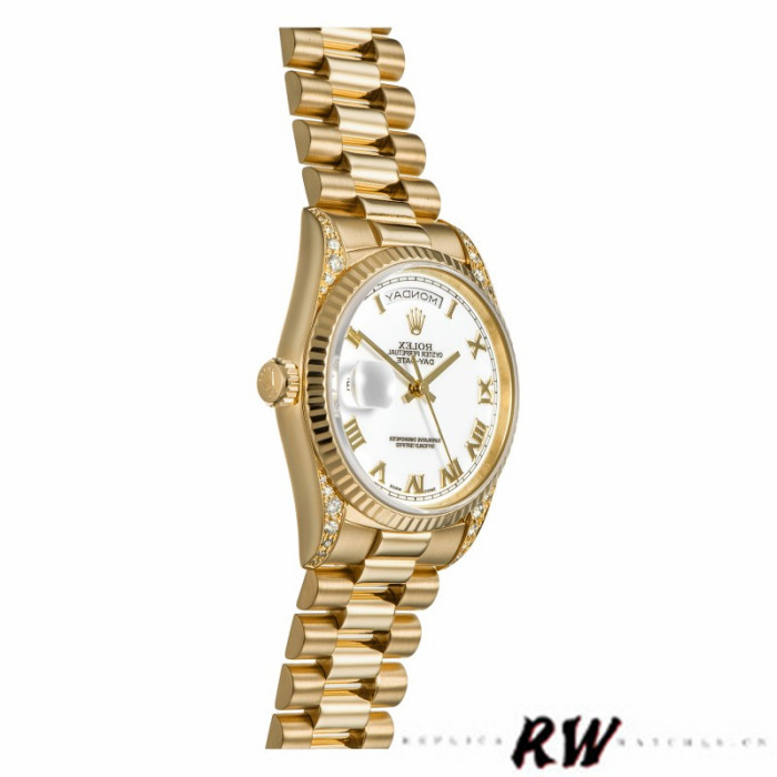 Rolex Day-Date 118338 Yellow gold White Roman Dial 36mm Unisex Replica Watch