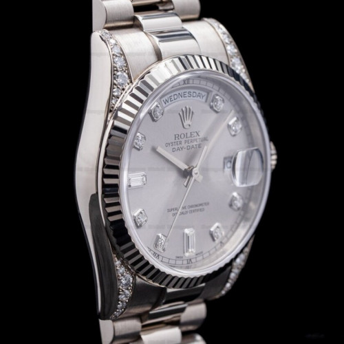 Rolex Day Date 118339 White Gold Silver Dial Fluted Bezel 36mm Unisex Replica Watch