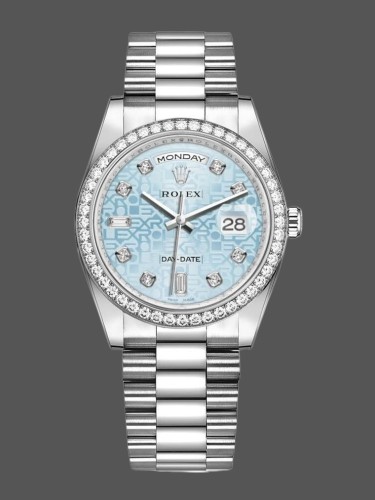 Rolex Day Date 118346 Blue Diamond Dial Platinum 36mm Unisex Replica Watch
