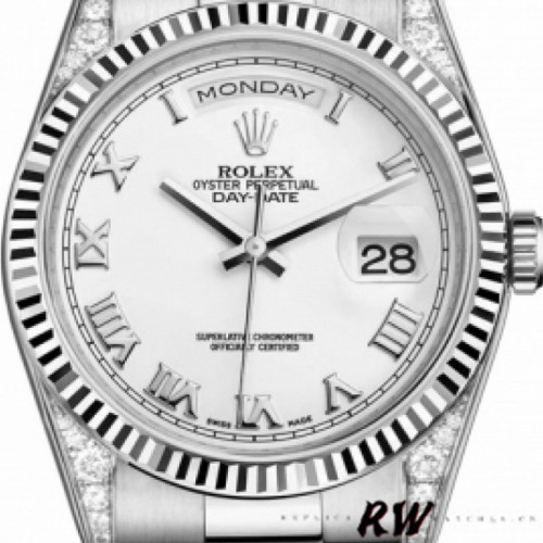 Rolex Day Date 118339 White Dial Fluted Bezel 36mm Unisex Replica Watch