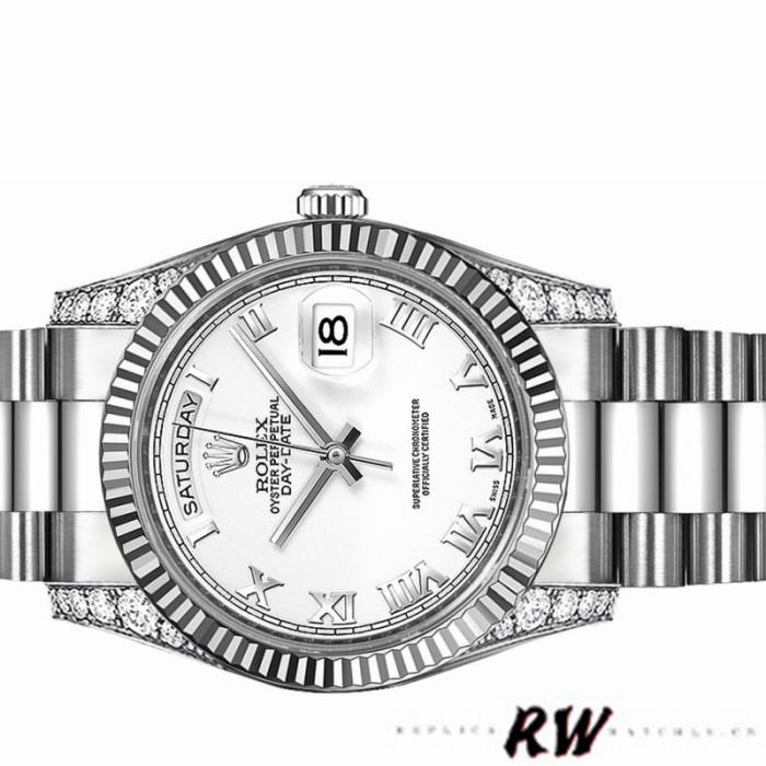 Rolex Day Date 118339 White Dial Fluted Bezel 36mm Unisex Replica Watch