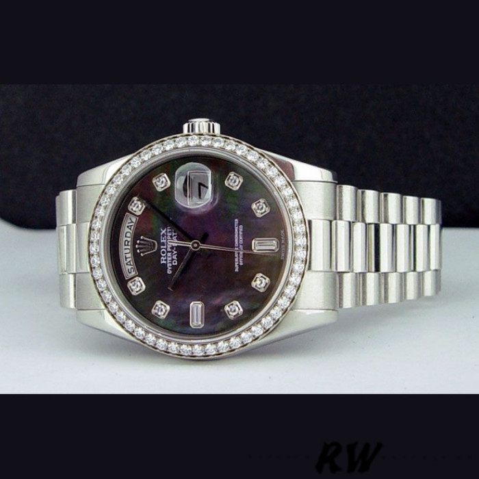 Rolex Day Date 118346 Black MOP Dial Platinum 36mm Unisex Replica Watch