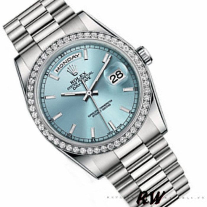 Rolex Day Date 118346 Ice Blue Dial Diamond 36mm Unisex Replica Watch