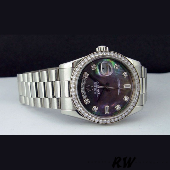 Rolex Day Date 118346 Black MOP Dial Platinum 36mm Unisex Replica Watch