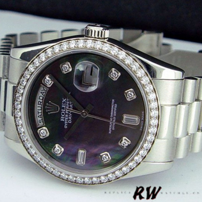 Rolex Day Date 118346 Black MOP Dial Platinum 36mm Unisex Replica Watch