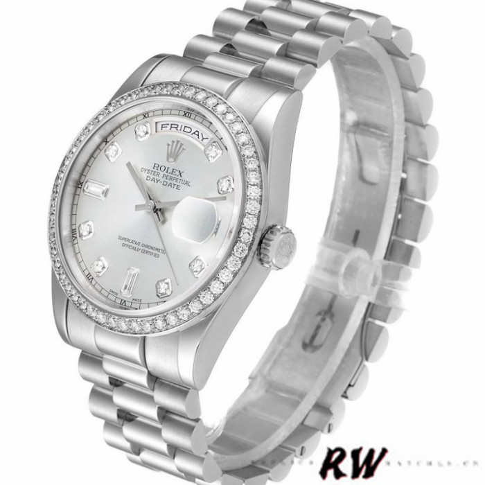 Rolex Day Date 118346 Silver Dial Diamond 36mm Unisex Replica Watch