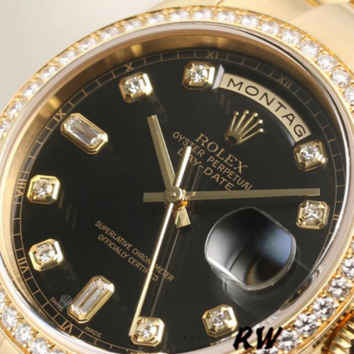 Rolex Day Date 118348 Yellow Gold Black Diamond Dial 36mm Unisex Replica Watch