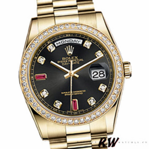 Rolex Day Date 118348 Black Diamond Dial 36mm Unisex Replica Watch