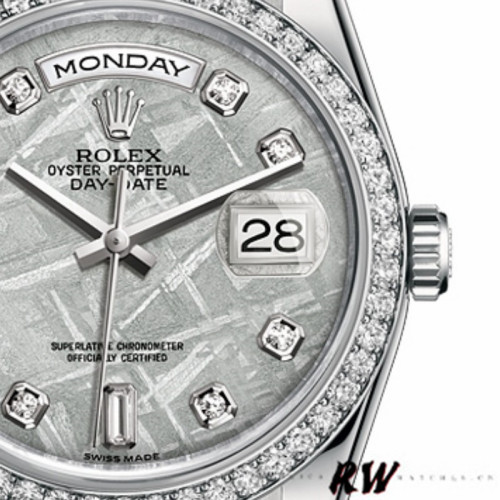 Rolex Day Date 118346 Platinum Diamond Bezel Meteorite Dial 36mm Unisex Replica Watch