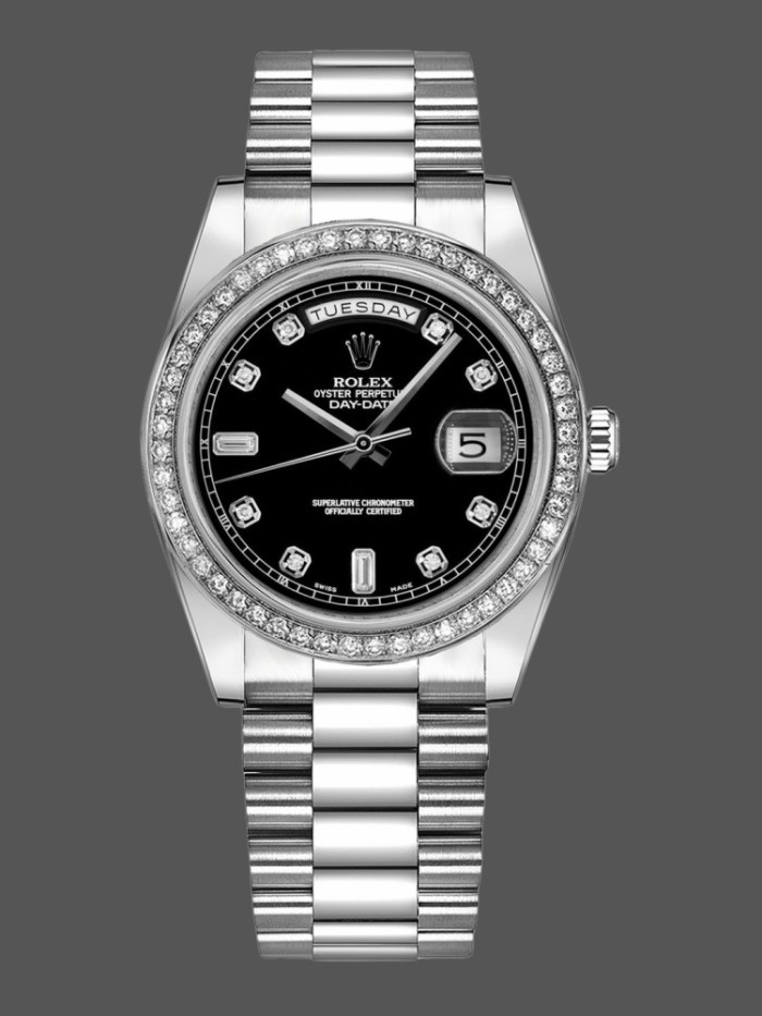 Rolex Day Date 118346 Black Diamonds Dial 36mm Unisex Replica Watch