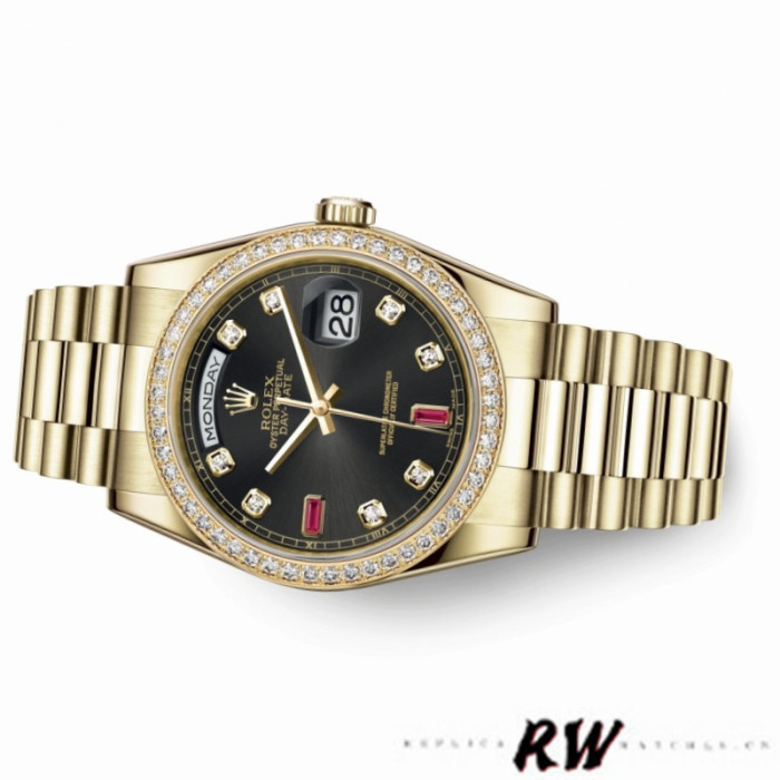 Rolex Day Date 118348 Black Diamond Dial 36mm Unisex Replica Watch