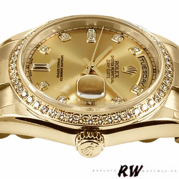 Rolex Day Date 118348 Champagne diamond Dial Yellow Gold 36mm Unisex Replica Watch