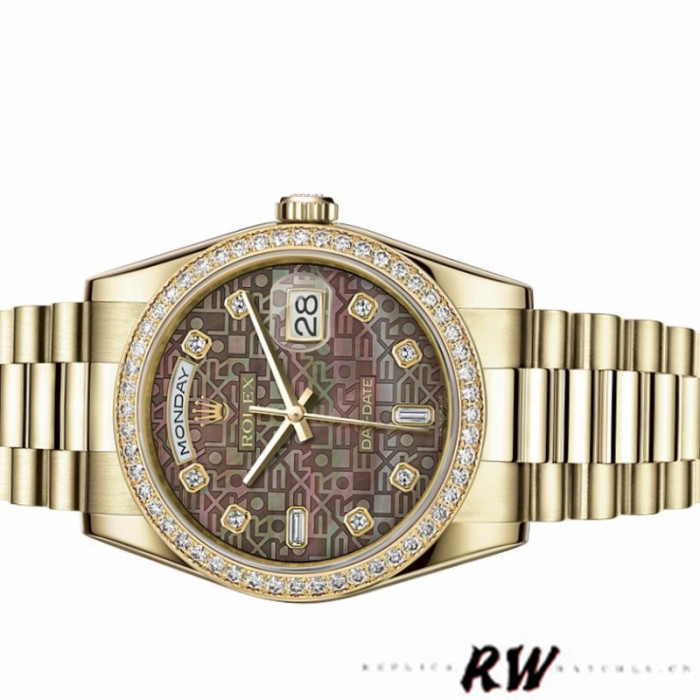 Rolex Day Date 118348 Black MOP Dial Yellow Gold 36mm Unisex Replica Watch
