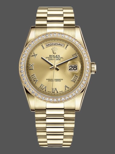 Rolex Day Date 118348 Champagne dial Yellow Gold 36mm Unisex Replica Watch