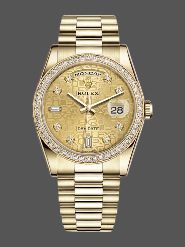 Rolex Day Date 118348 Champagne Jubilee Diamond Dial Yellow Gold 36mm Unisex Replica Watch