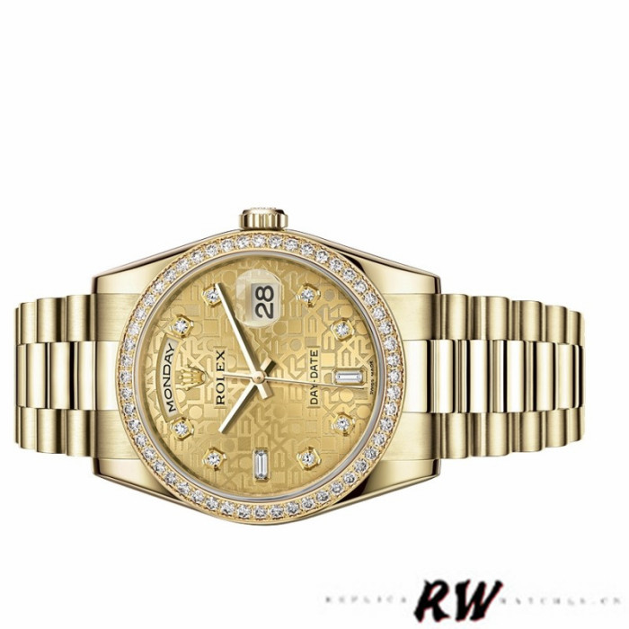 Rolex Day Date 118348 Champagne Jubilee Diamond Dial Yellow Gold 36mm Unisex Replica Watch