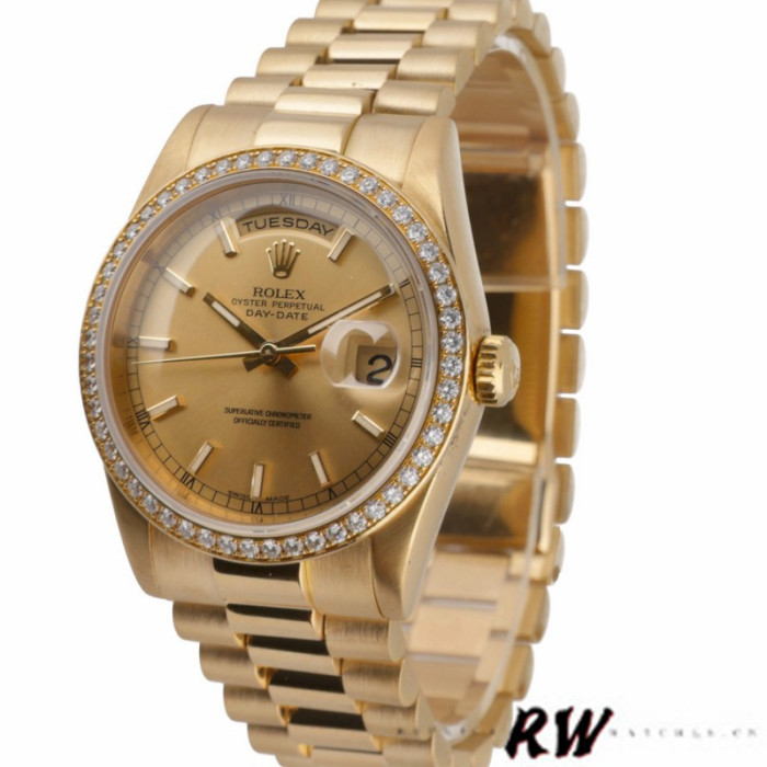 Rolex Day Date 118348 Champagne Index Dial Yellow Gold 36mm Unisex Replica Watch
