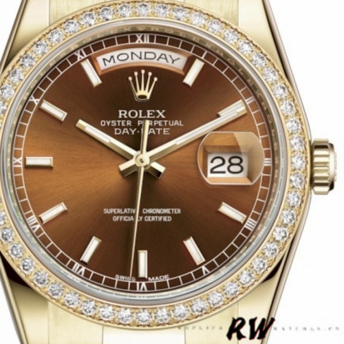 Rolex Day Date 118348 Chocolate Brown Dial Yellow Gold 36mm Unisex Replica Watch