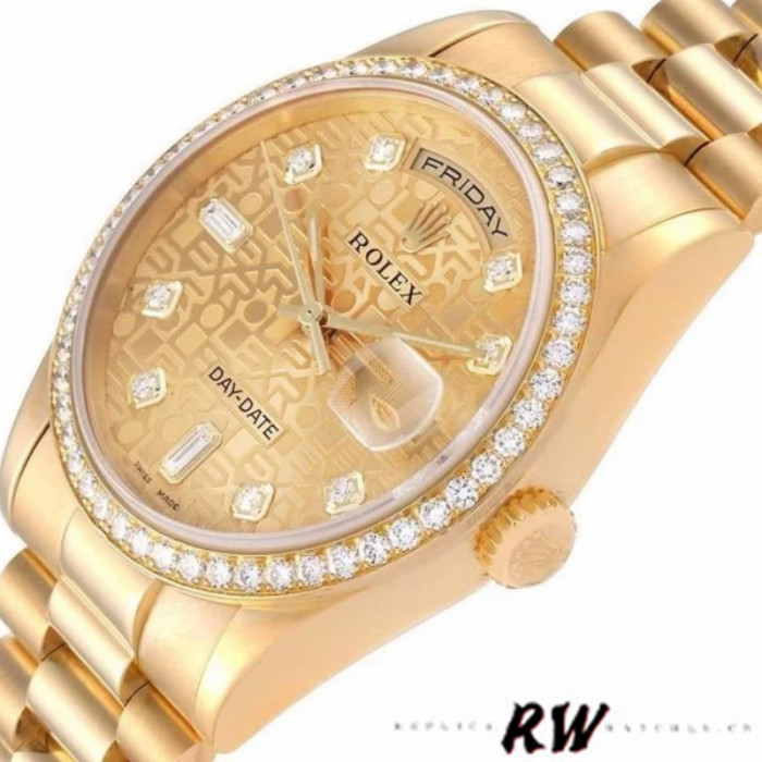 Rolex Day Date 118348 Champagne Jubilee Diamond Dial Yellow Gold 36mm Unisex Replica Watch