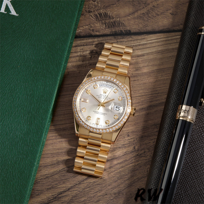 Rolex Day-Date 118348 Silver Diamond Dial 36mm Unisex Replica Watch