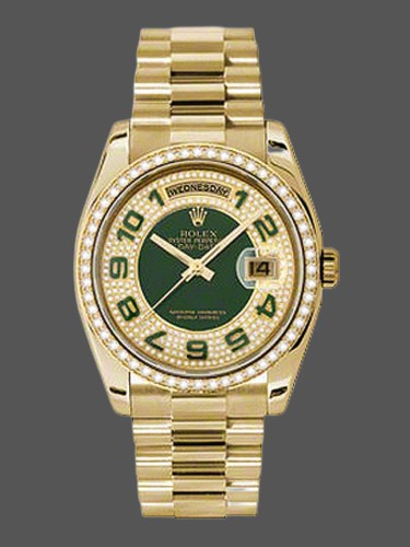 Rolex Day Date 118348 Green Diamond Dial Yellow Gold 36mm Unisex Replica Watch