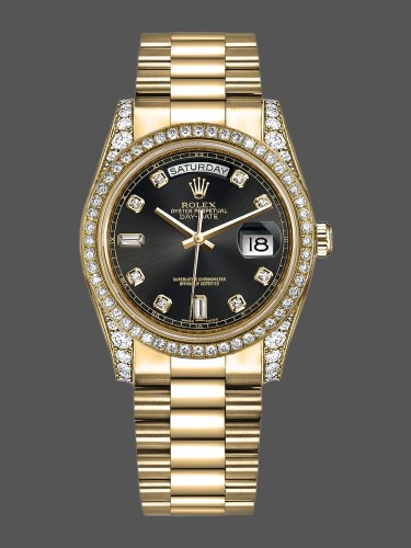 Rolex Day-Date 118388 Black Diamond Dial 36mm Unisex Replica Watch