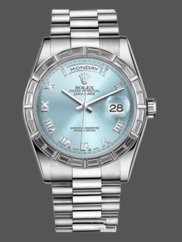 Rolex Day-Date 118366 Ice Blue Dial Diamond Bezel 36mm Unisex Replica Watch