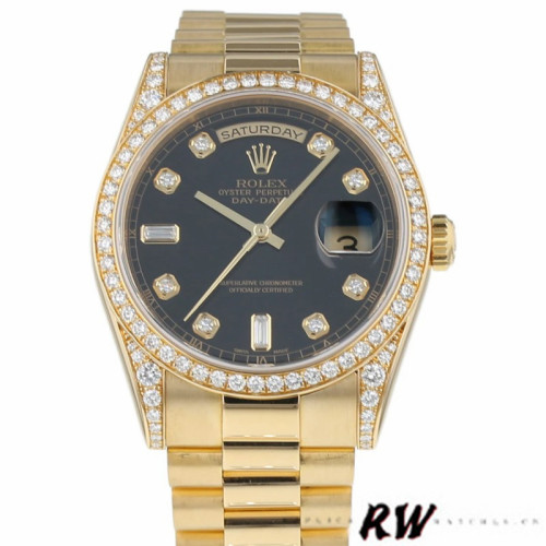 Rolex Day-Date 118388 Black Diamond Dial 36mm Unisex Replica Watch